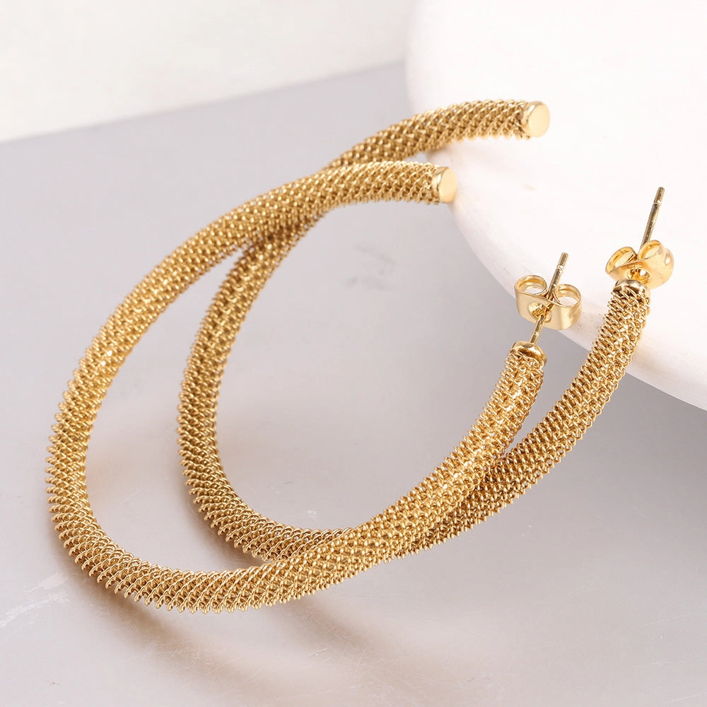 Wholesale C-shaped Stainless Steel 18K Gold Earrings with Openings