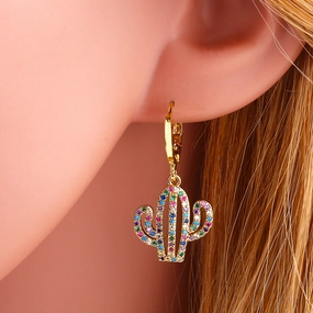 Wholesale Cactus Copper Micropaved Colored Zircon Earrings