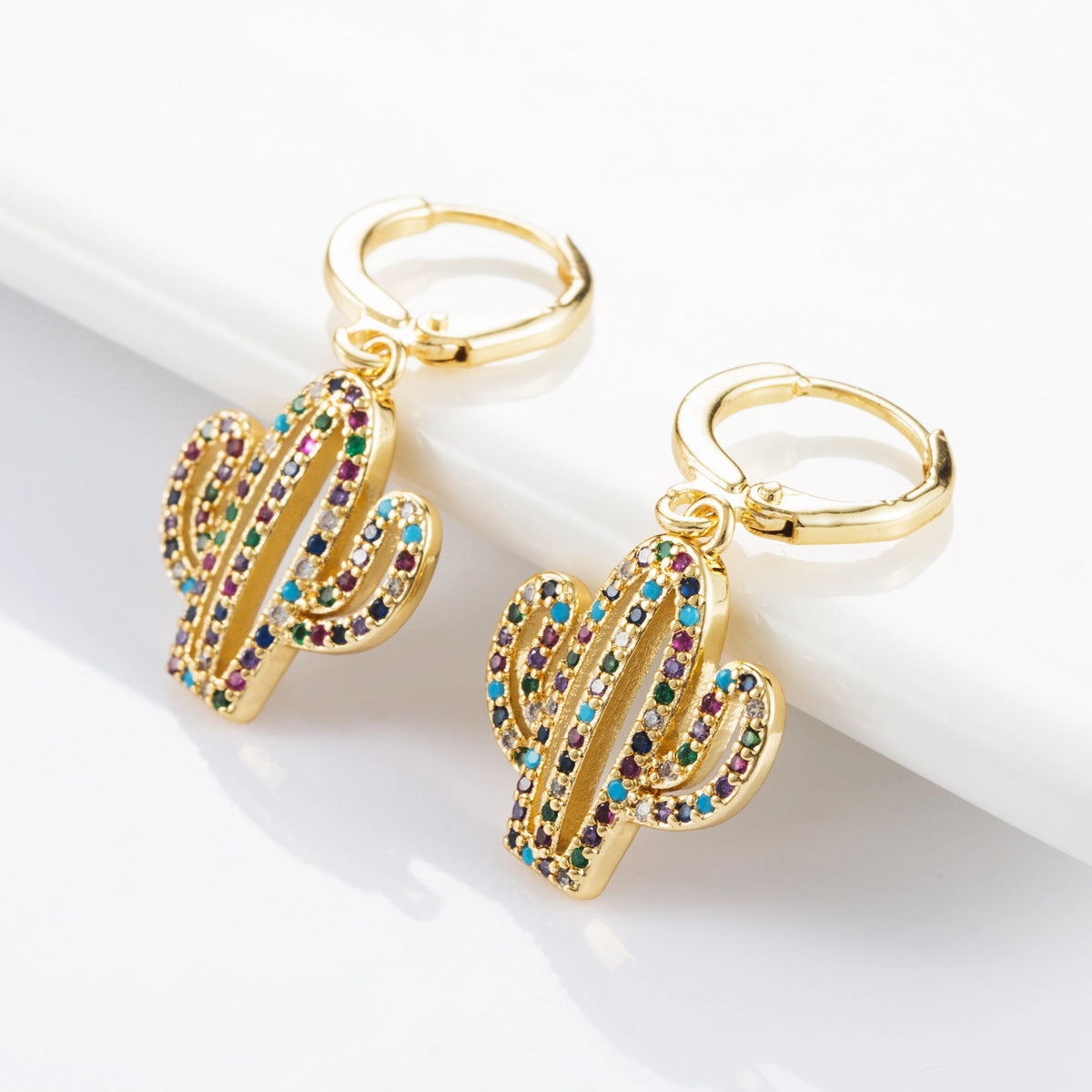 Wholesale Cactus Copper Micropaved Colored Zircon Earrings