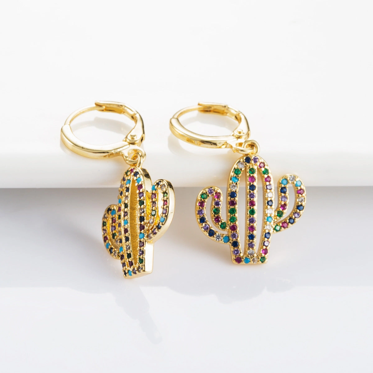 Wholesale Cactus Copper Micropaved Colored Zircon Earrings