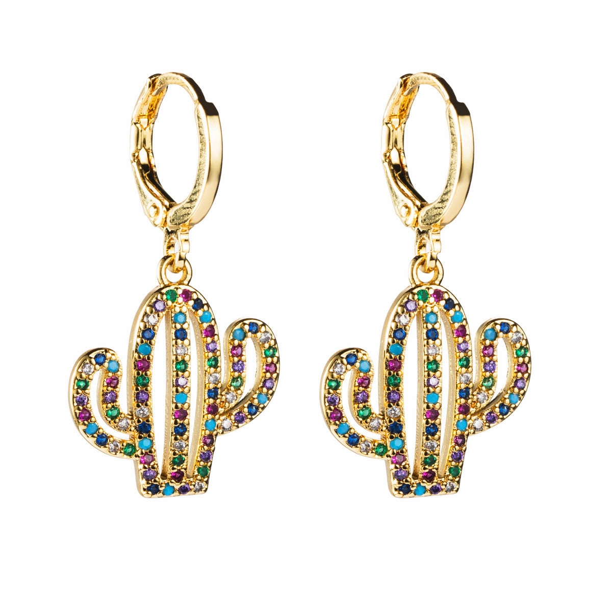 Wholesale Cactus Copper Micropaved Colored Zircon Earrings