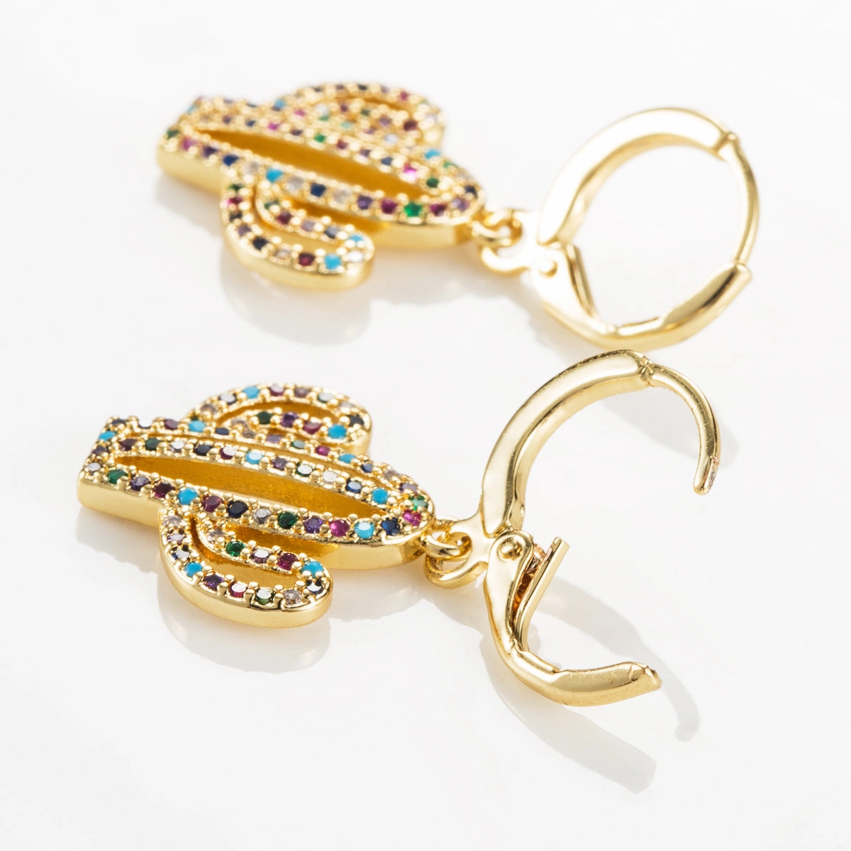 Wholesale Cactus Copper Micropaved Colored Zircon Earrings