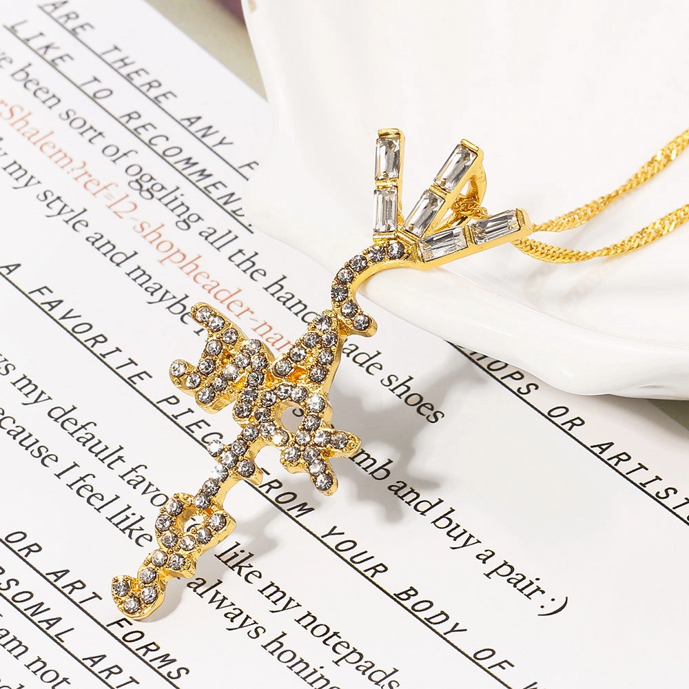 Wholesale Cactus Jack Letter Hollow Pendant Alloy Necklace