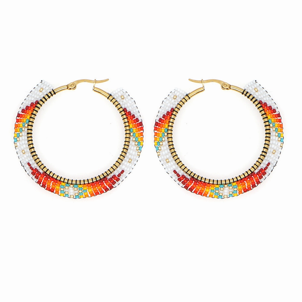Wholesale Cajun Glass Rice Beads Hoop Earrings
