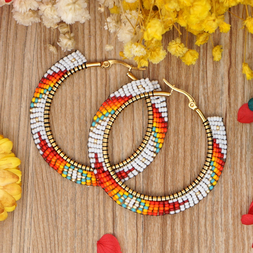 Wholesale Cajun Glass Rice Beads Hoop Earrings