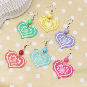 Wholesale Candy Color Multi-layer Striped Heart Acrylic Personalized Fashion Earrings