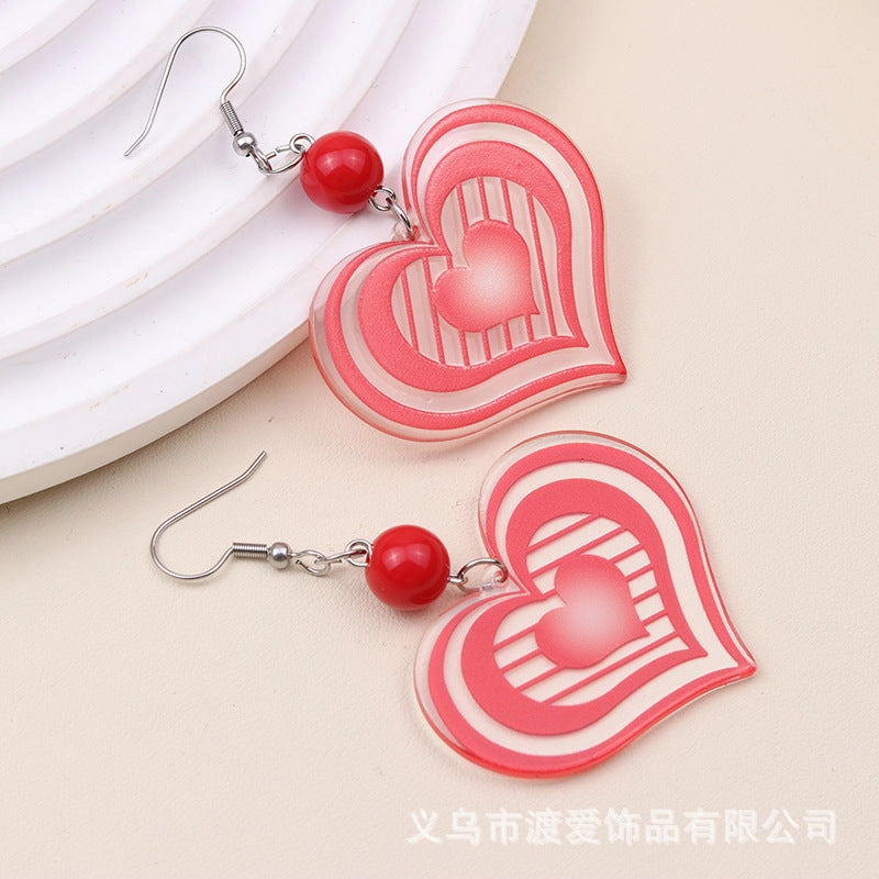 Wholesale Candy Color Multi-layer Striped Heart Acrylic Personalized Fashion Earrings