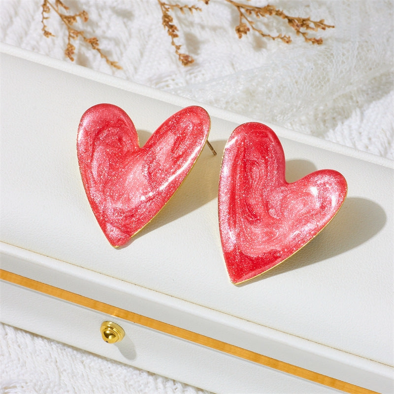 Wholesale Candy Color Oil Dripping Color Big Heart Earrings