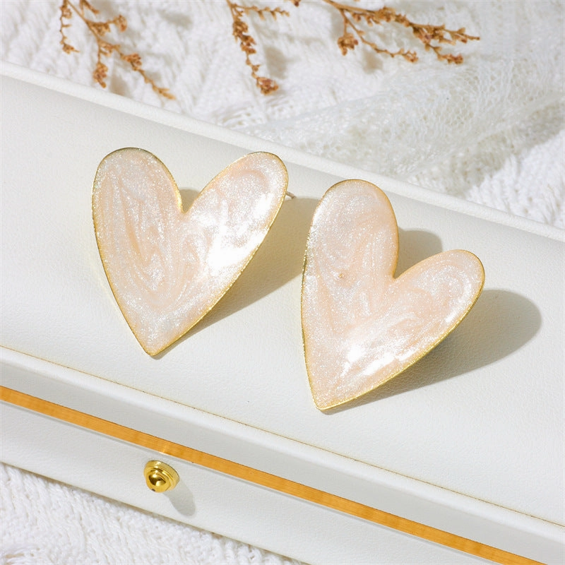Wholesale Candy Color Oil Dripping Color Big Heart Earrings