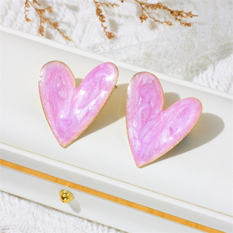 Wholesale Candy Color Oil Dripping Color Big Heart Earrings