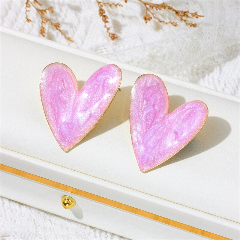 Wholesale Candy Color Oil Dripping Color Big Heart Earrings