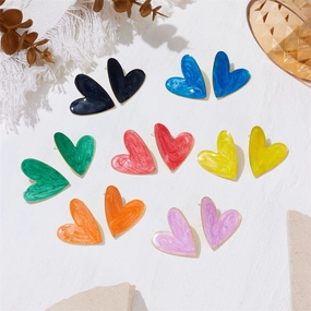 Wholesale Candy Color Oil Dripping Color Big Heart Earrings