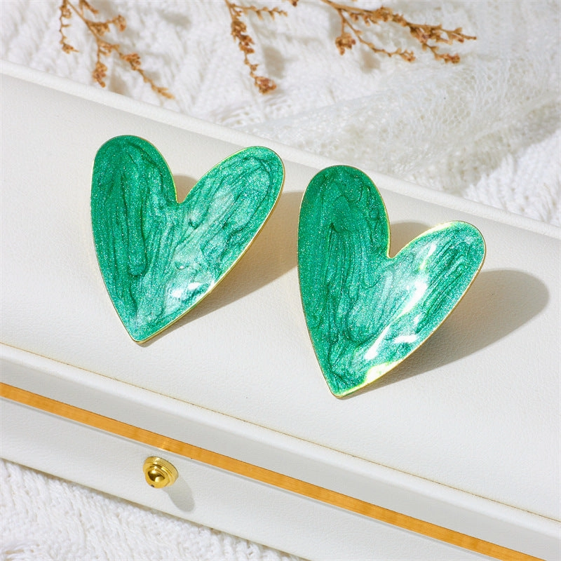 Wholesale Candy Color Oil Dripping Color Big Heart Earrings