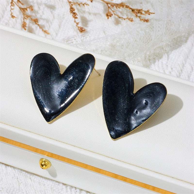 Wholesale Candy Color Oil Dripping Color Big Heart Earrings
