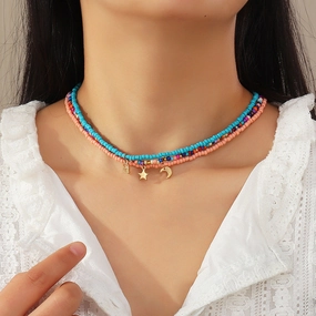 Wholesale Candy Color Rice Bead Necklace Alloy