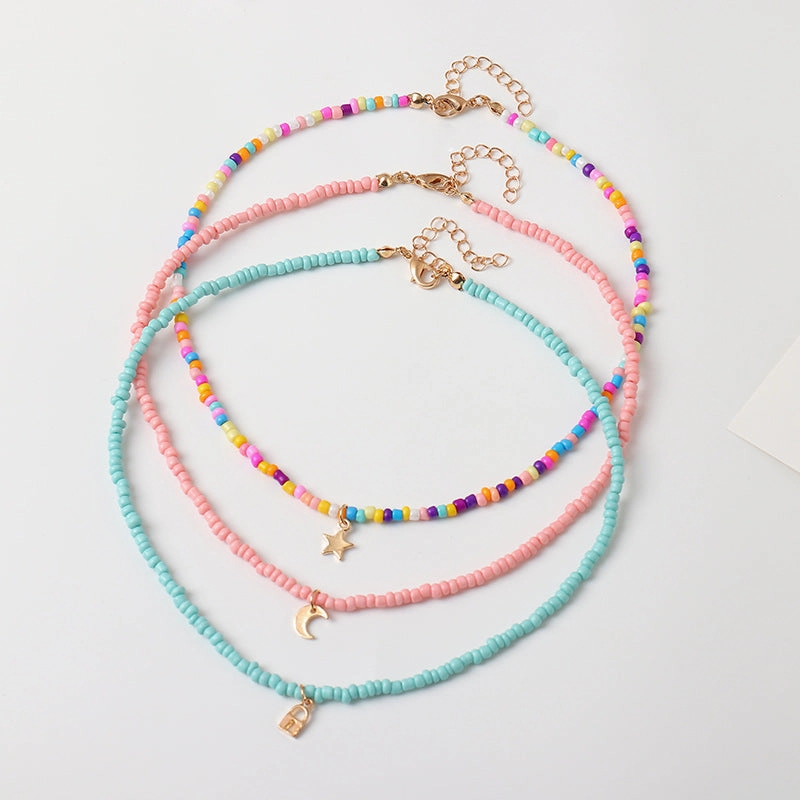 Wholesale Candy Color Rice Bead Necklace Alloy