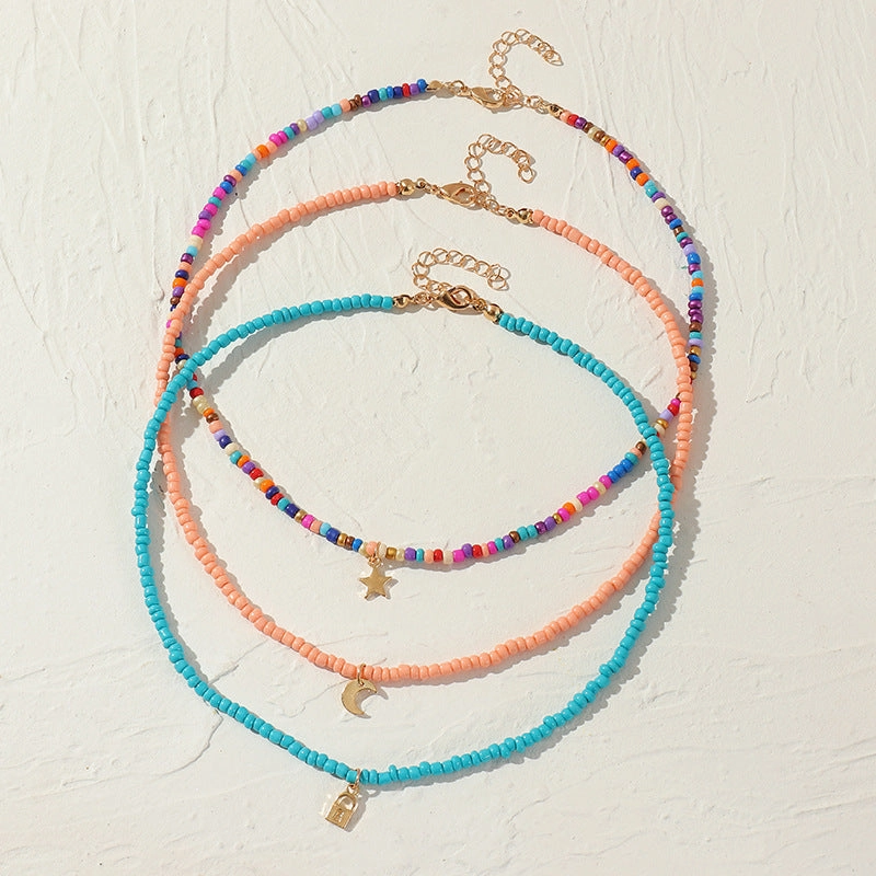 Wholesale Candy Color Rice Bead Necklace Alloy