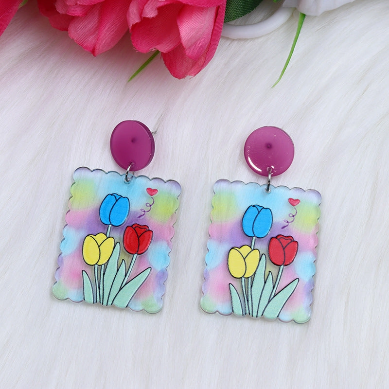 Wholesale Candy Color Tulip Flowers Acrylic Earrings