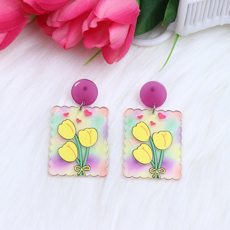 Wholesale Candy Color Tulip Flowers Acrylic Earrings