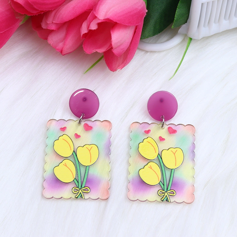 Wholesale Candy Color Tulip Flowers Acrylic Earrings