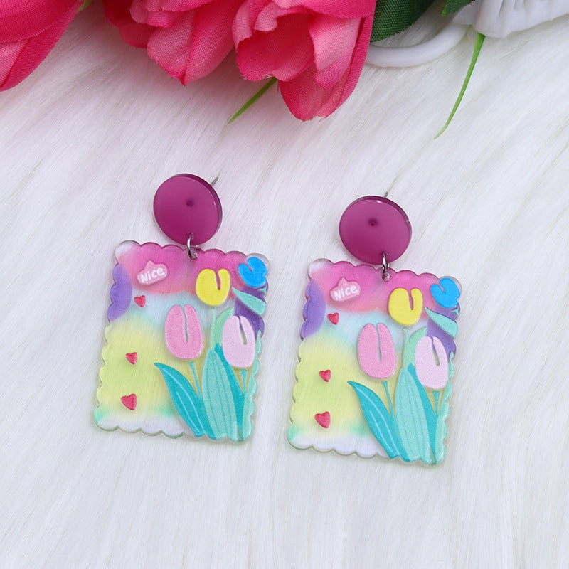 Wholesale Candy Color Tulip Flowers Acrylic Earrings