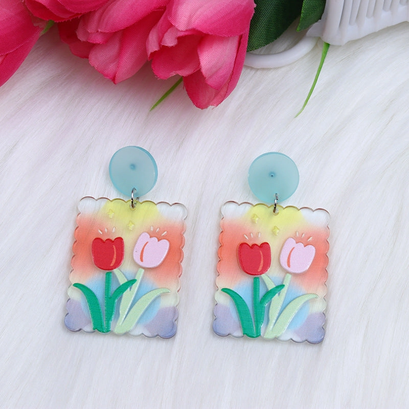 Wholesale Candy Color Tulip Flowers Acrylic Earrings