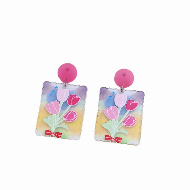 Wholesale Candy Color Tulip Flowers Acrylic Earrings