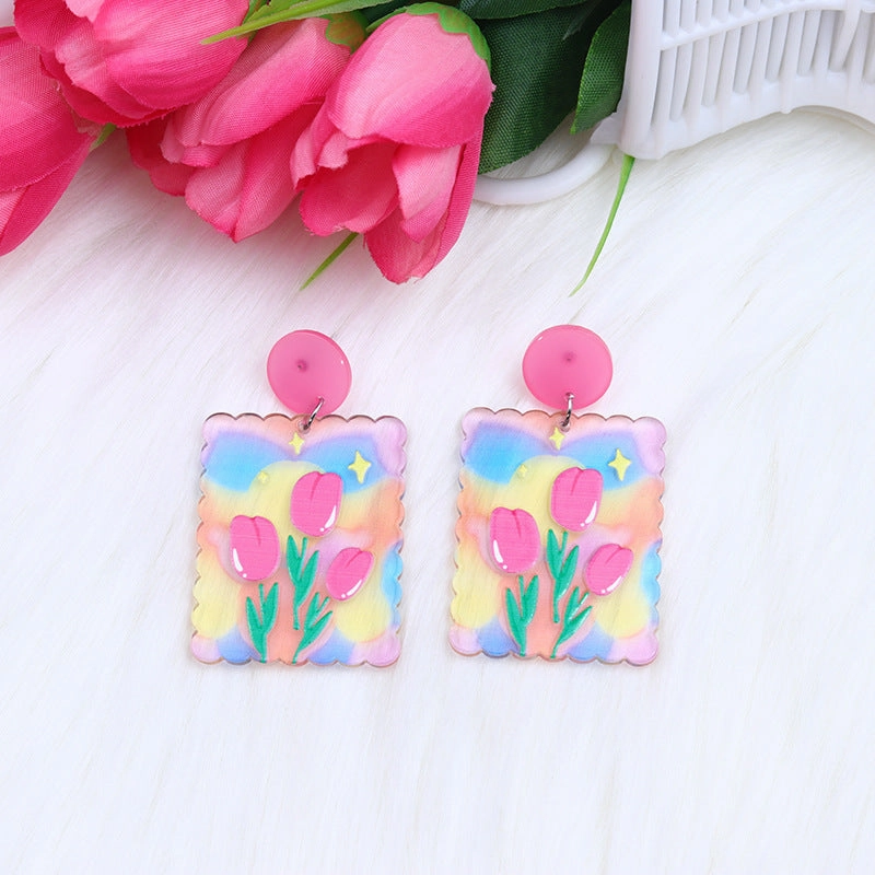 Wholesale Candy Color Tulip Flowers Acrylic Earrings