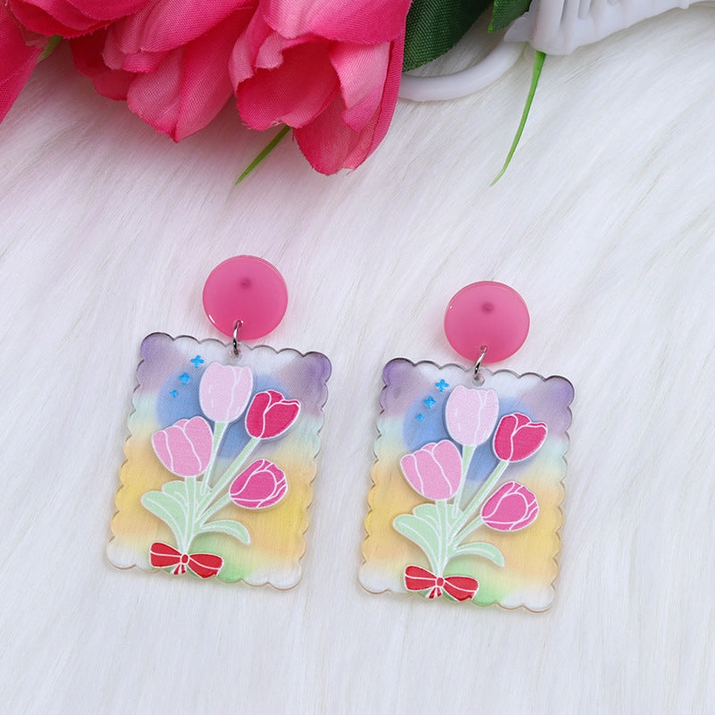 Wholesale Candy Color Tulip Flowers Acrylic Earrings