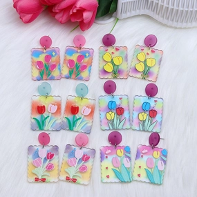 Wholesale Candy Color Tulip Flowers Acrylic Earrings