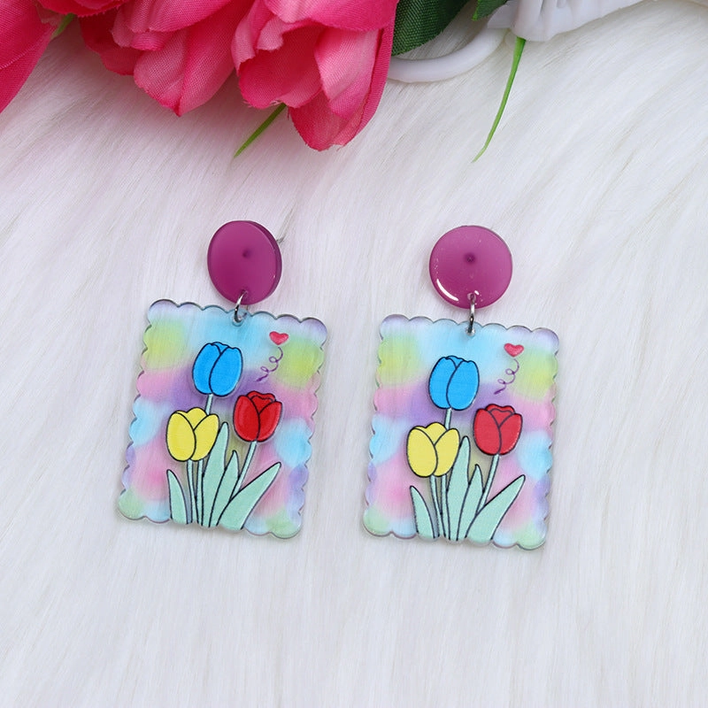 Wholesale Candy Color Tulip Flowers Acrylic Earrings