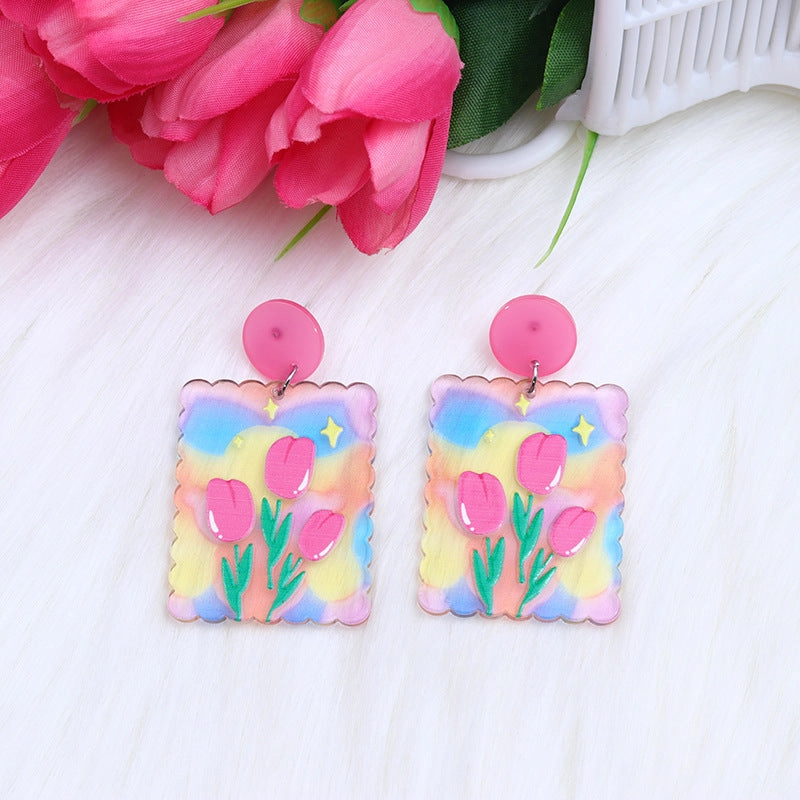 Wholesale Candy Color Tulip Flowers Acrylic Earrings