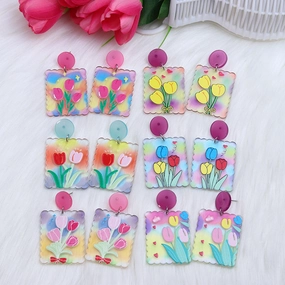 Wholesale Candy Color Tulip Flowers Acrylic Earrings