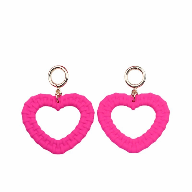 Wholesale Candy Color Woven Pattern Heart Hollow Acrylic Earrings