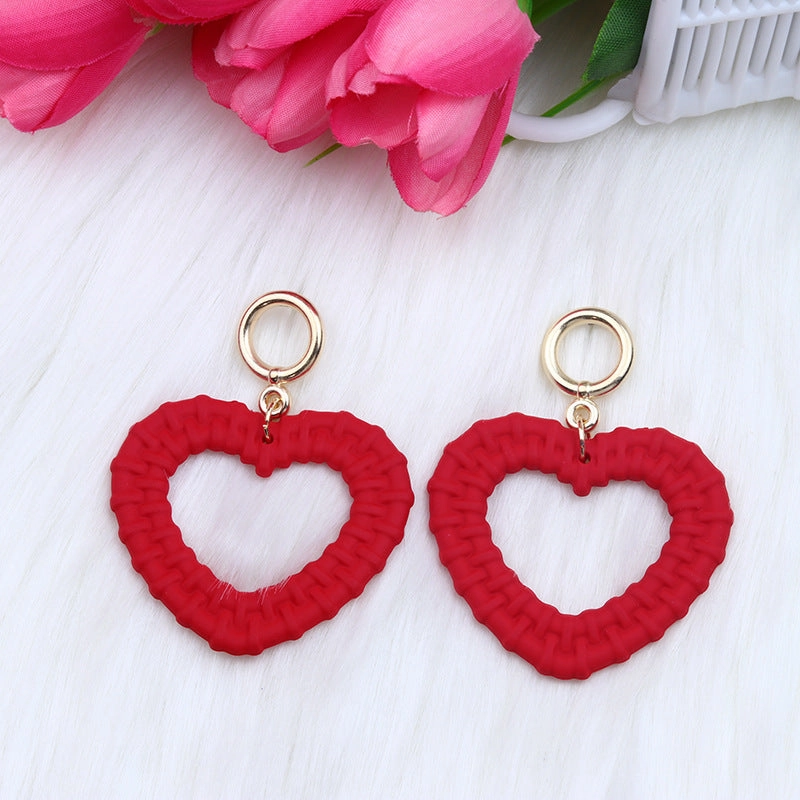 Wholesale Candy Color Woven Pattern Heart Hollow Acrylic Earrings