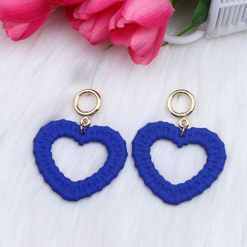 Wholesale Candy Color Woven Pattern Heart Hollow Acrylic Earrings