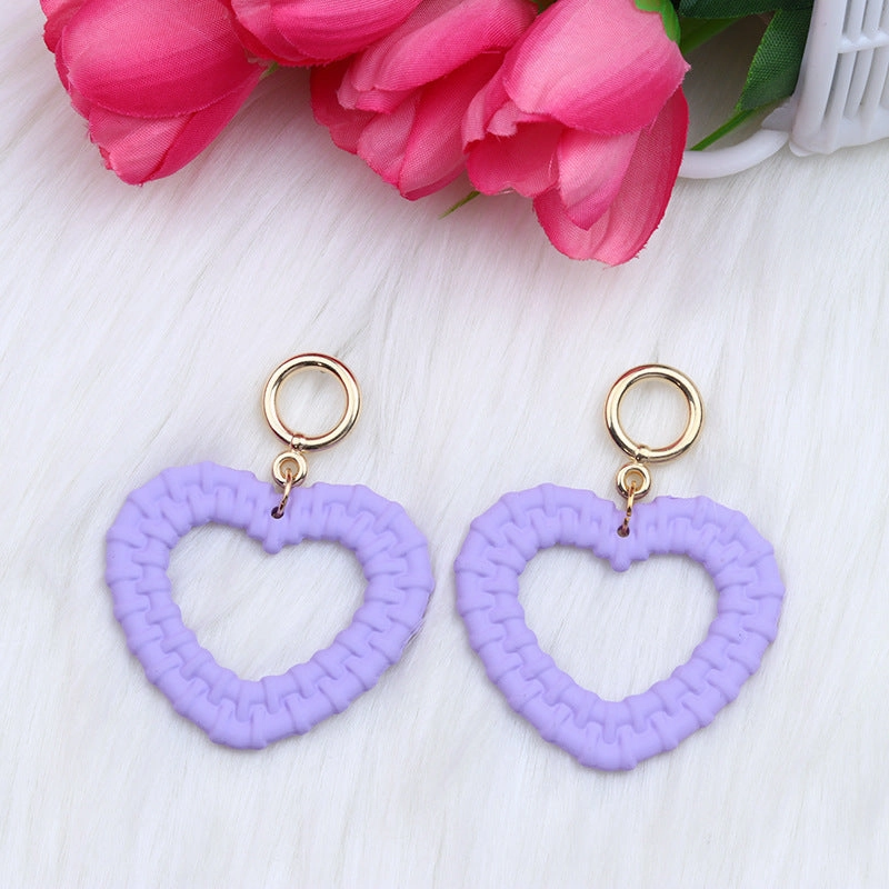 Wholesale Candy Color Woven Pattern Heart Hollow Acrylic Earrings