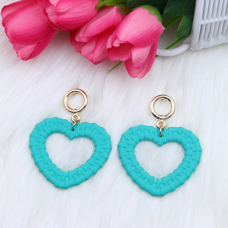 Wholesale Candy Color Woven Pattern Heart Hollow Acrylic Earrings