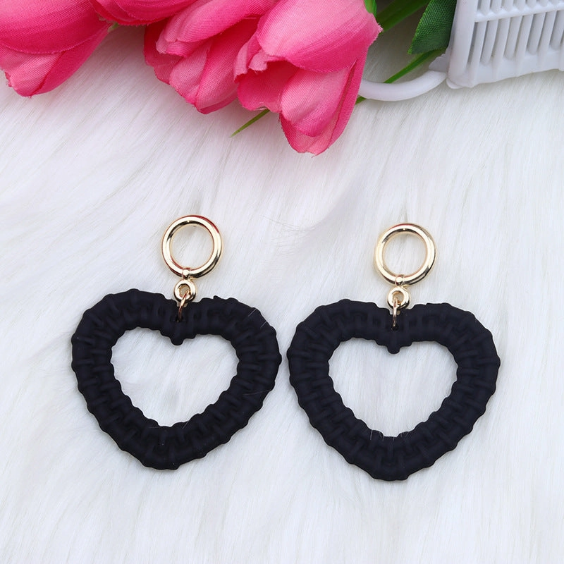Wholesale Candy Color Woven Pattern Heart Hollow Acrylic Earrings
