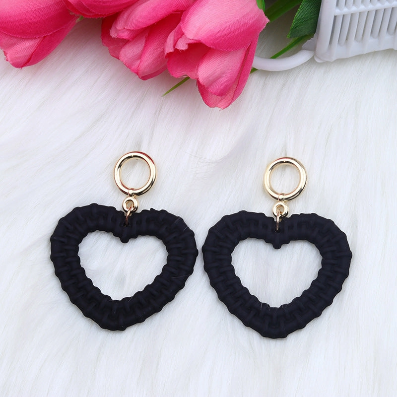 Wholesale Candy Color Woven Pattern Heart Hollow Acrylic Earrings