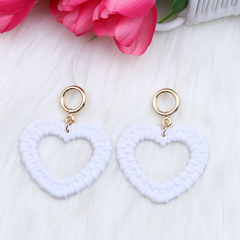 Wholesale Candy Color Woven Pattern Heart Hollow Acrylic Earrings