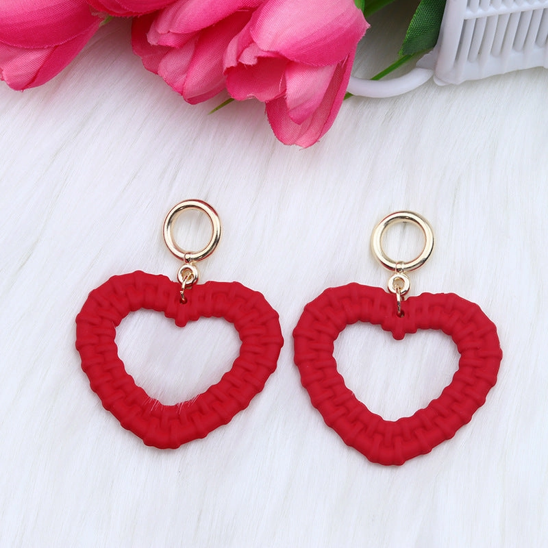 Wholesale Candy Color Woven Pattern Heart Hollow Acrylic Earrings
