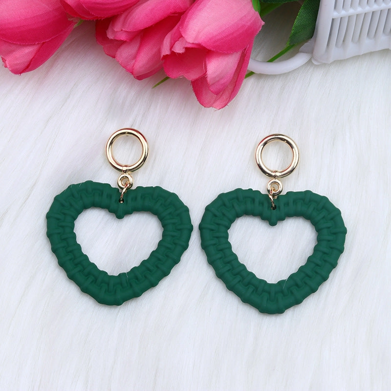 Wholesale Candy Color Woven Pattern Heart Hollow Acrylic Earrings