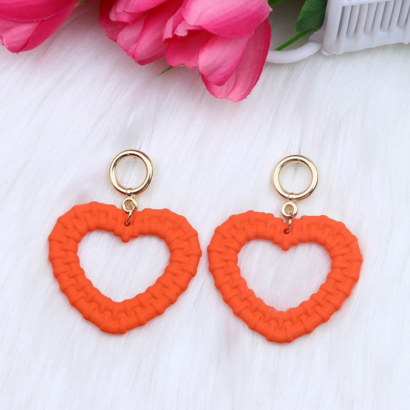 Wholesale Candy Color Woven Pattern Heart Hollow Acrylic Earrings