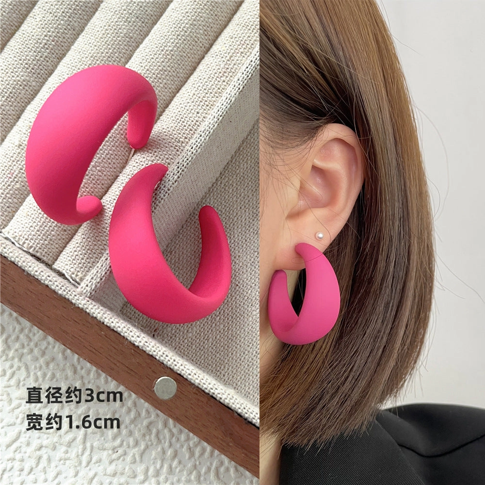 Wholesale Candy Colored Geometric Square Circles C-shaped Rose Red Alloy Earring