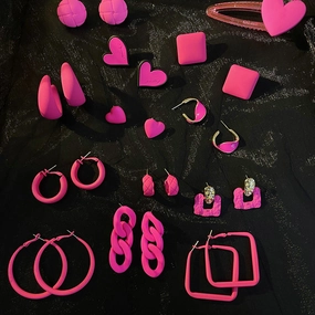 Wholesale Candy Colored Geometric Square Circles C-shaped Rose Red Alloy Earring