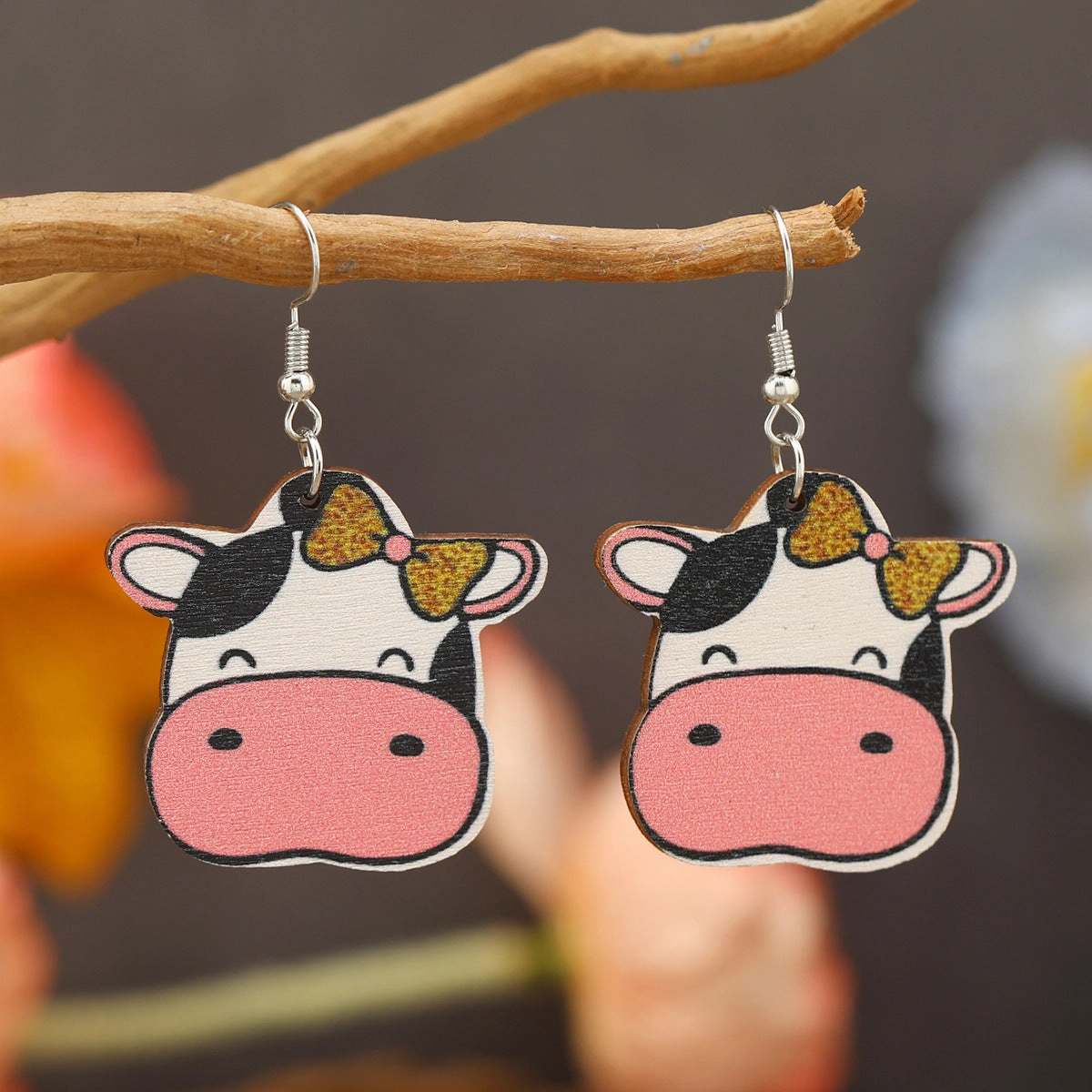 Wholesale Carnival Cow Teacup Pink Baby Elephant Wooden Earrings
