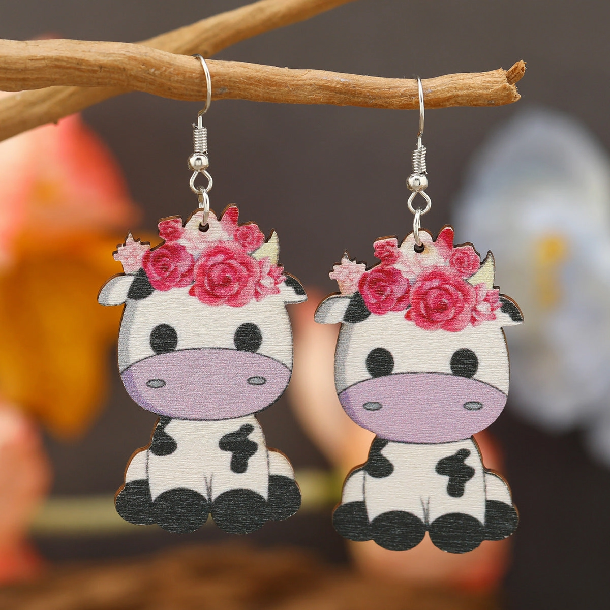 Wholesale Carnival Cow Teacup Pink Baby Elephant Wooden Earrings