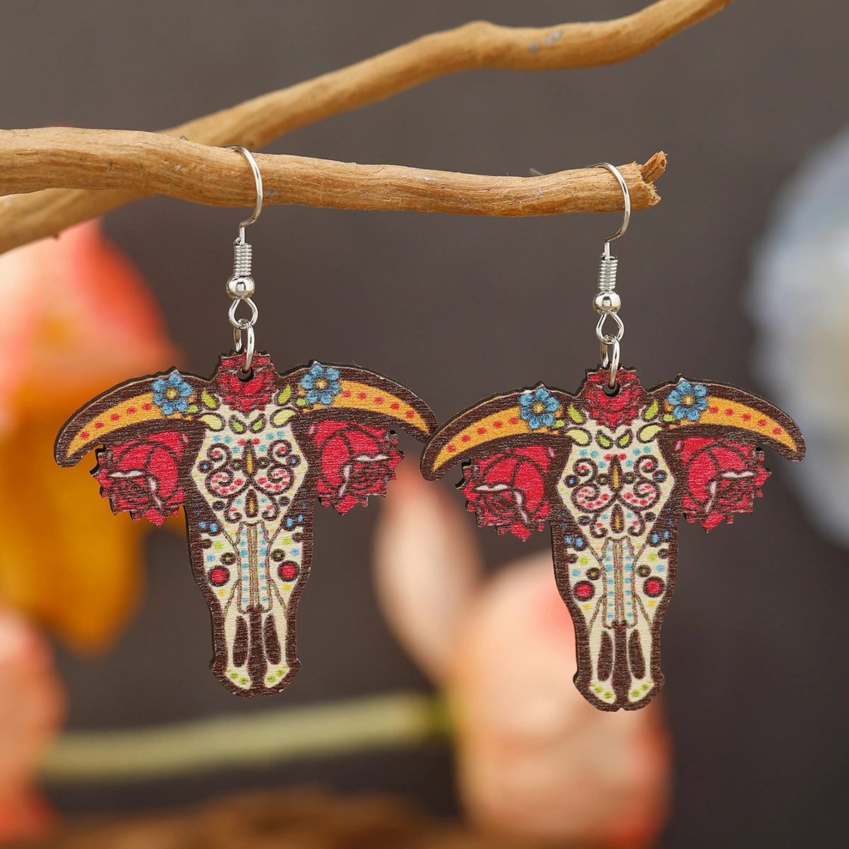 Wholesale Carnival Cow Teacup Pink Baby Elephant Wooden Earrings