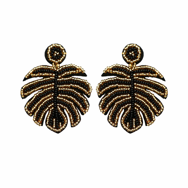 Wholesale Carnival Festival St. Patrick's Day Boho Green Leaf Rice Bead Tassel Earrings OLY-ES-JM001